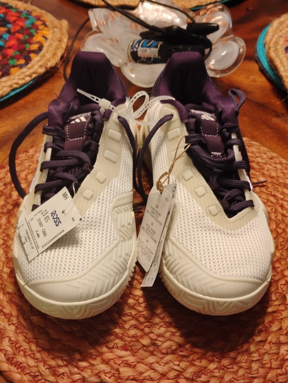 New adidas Women’s White and Purple Knit Athletic Sneakers Size 6.5
